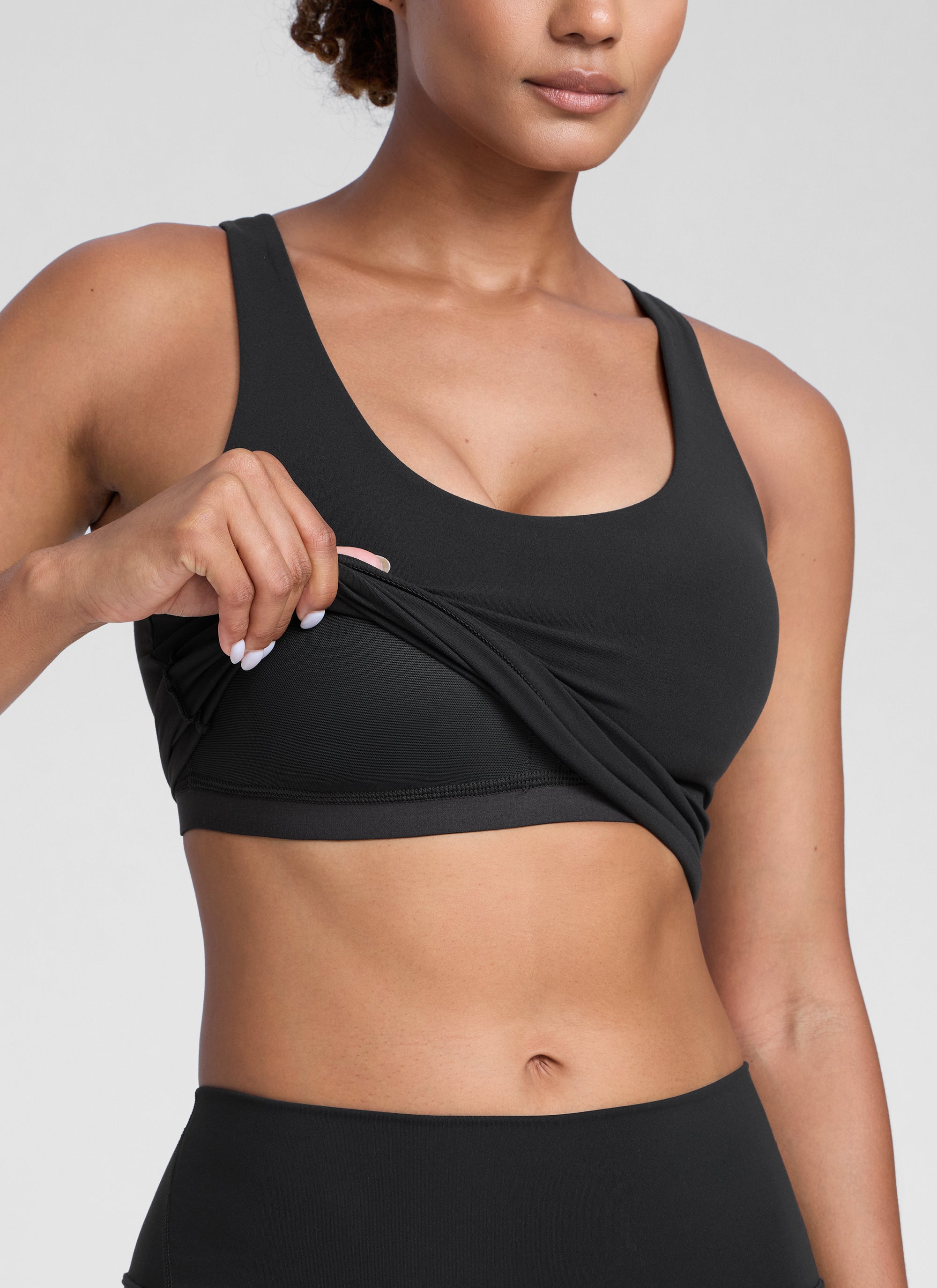 CRZ YOGA Womens Butterlift Racerback U Neck Yoga Built in Bra Tank Black