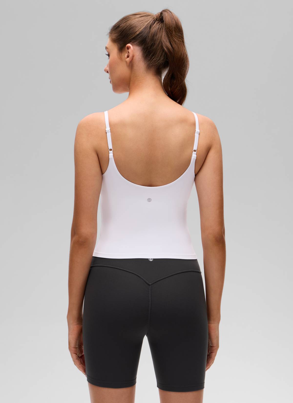 CRZ YOGA Women's Butterluxe Yoga U Back Waist Length Built in Bra Tank White @model_info:Gelya