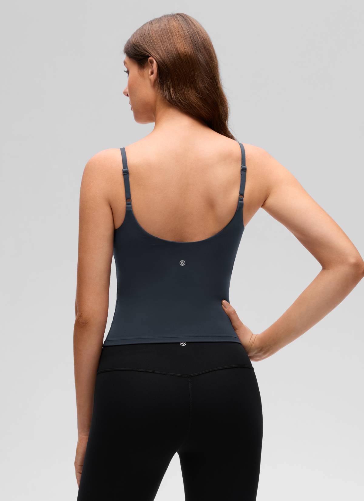 CRZ YOGA Women's Butterluxe Yoga U Back Waist Length Built in Bra Tank True Navy @model_info:Gelya