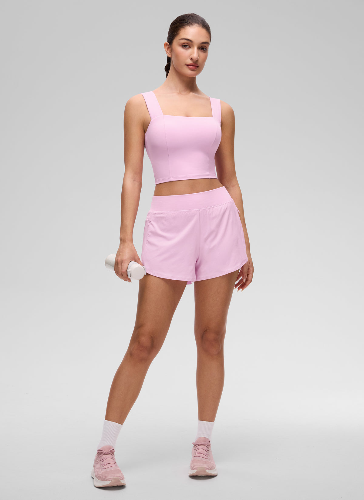 CRZ YOGA Women's Butterluxe Square Neck Crop Built in Bra Tank Vita Pink @model_info:Inga