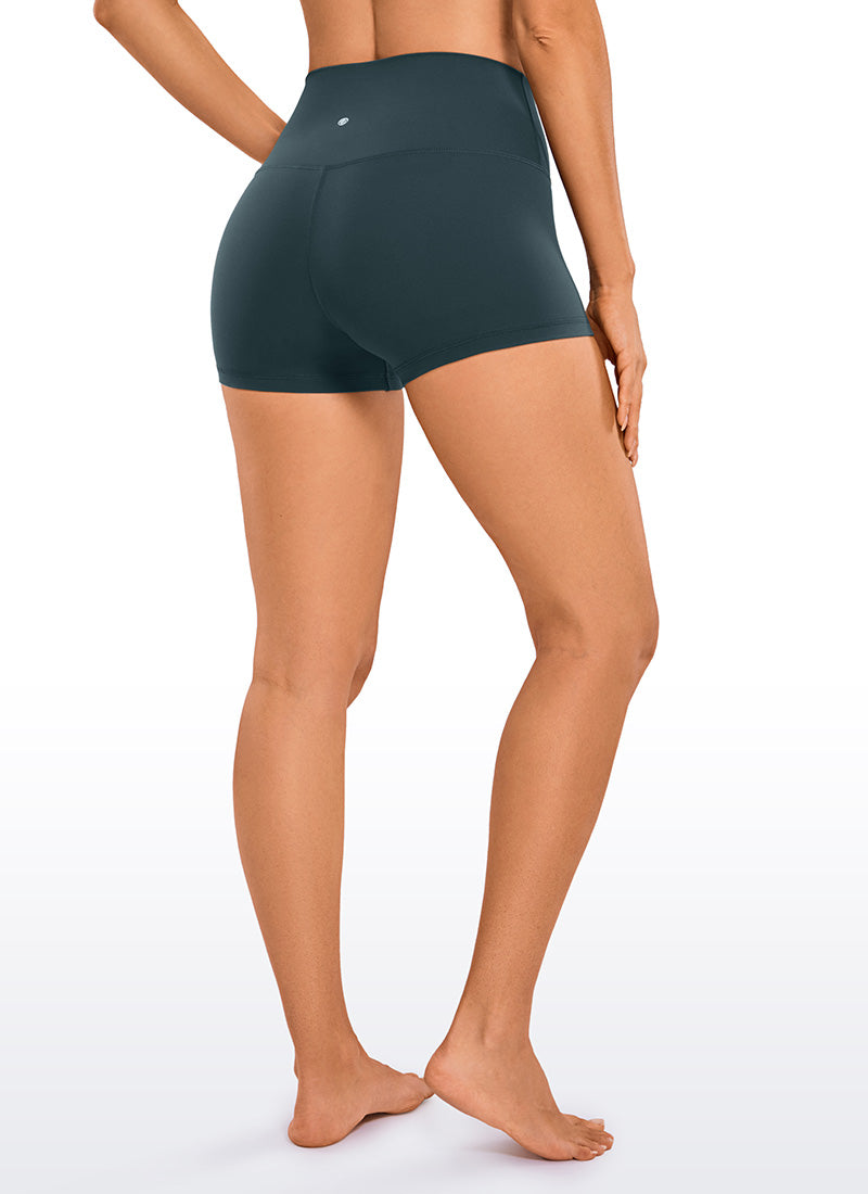 CRZ YOGA Women's Yoga High Rise Booty Butterluxe Biker Shorts 2.5'' Forest Dark Green @model_info:Deni