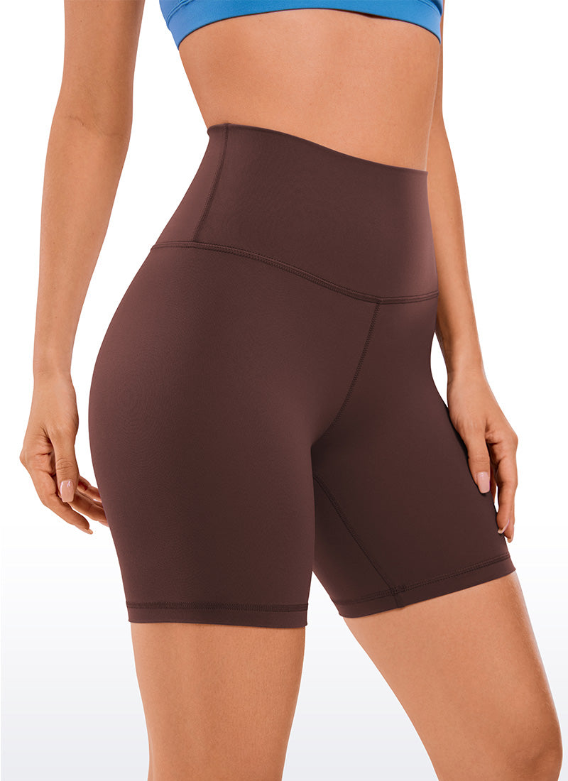 CRZ YOGA Women's Yoga High Rise Biker Shorts Butterluxe Shorts 6'' Taupe @model_info:Deni