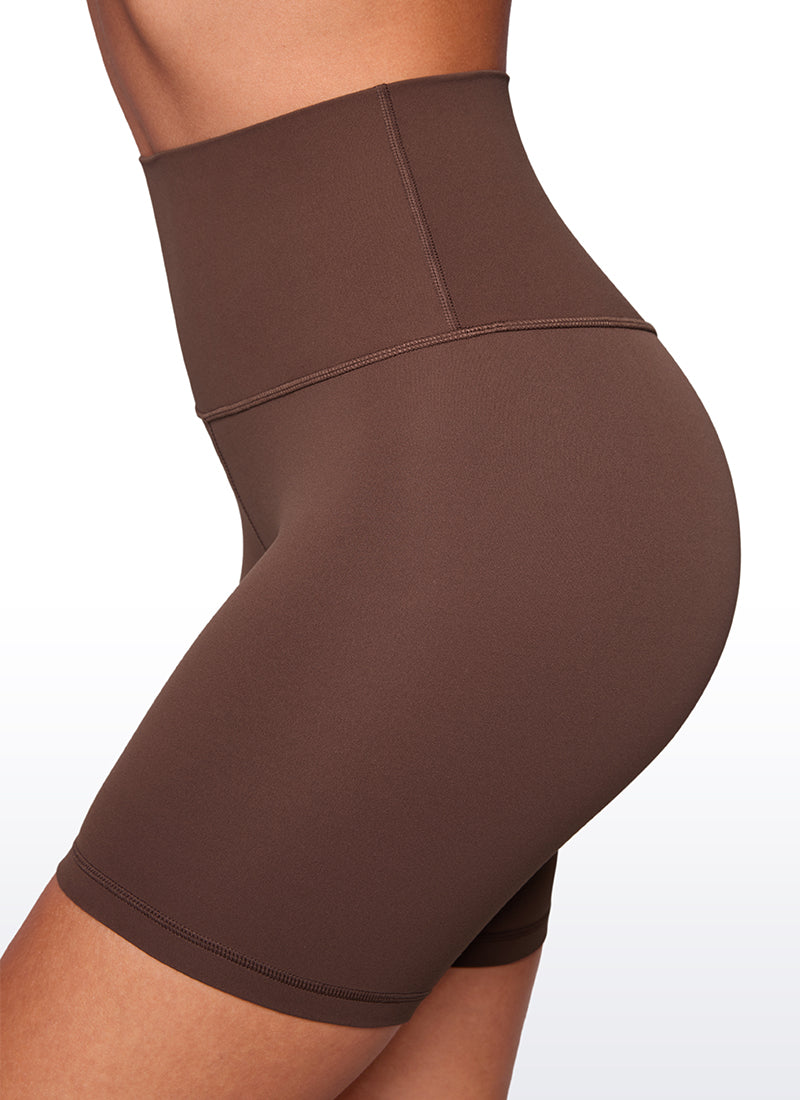 CRZ YOGA Women's Yoga High Rise Biker Shorts Butterluxe Shorts 6'' Coffee Brown @model_info:Joyce