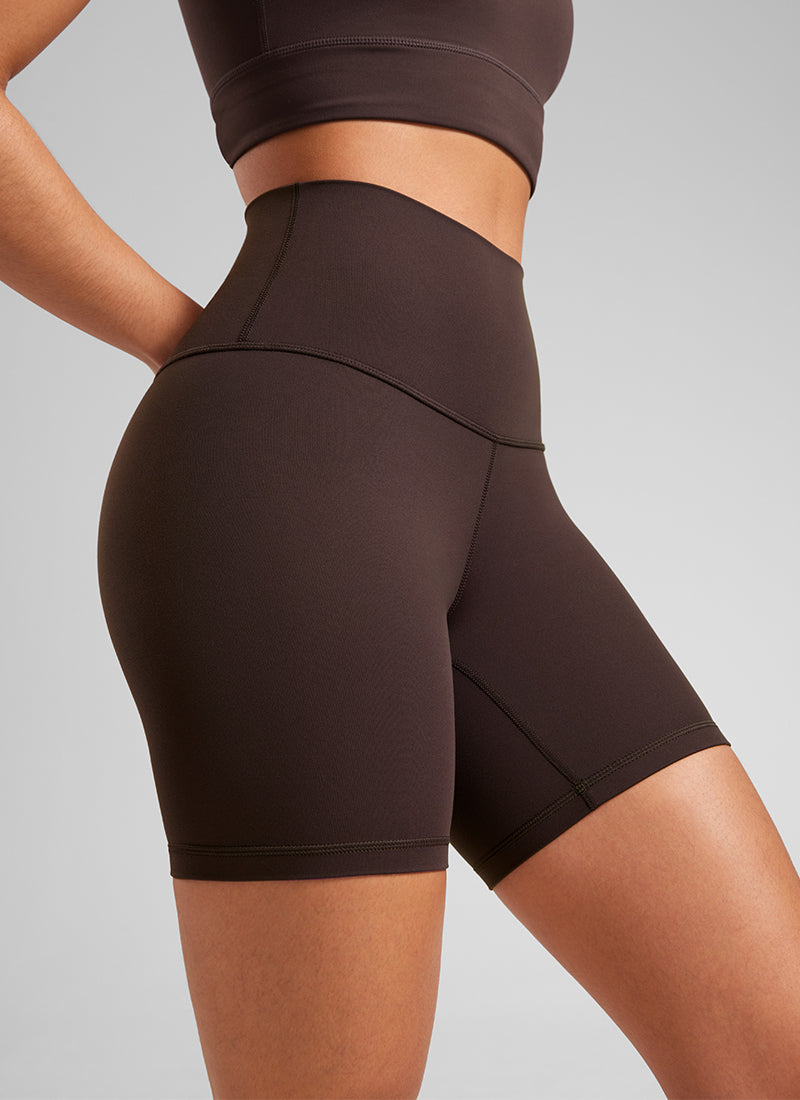 CRZ YOGA Women's Yoga High Rise Biker Shorts Butterluxe Shorts 6'' Hot Fudge Brown