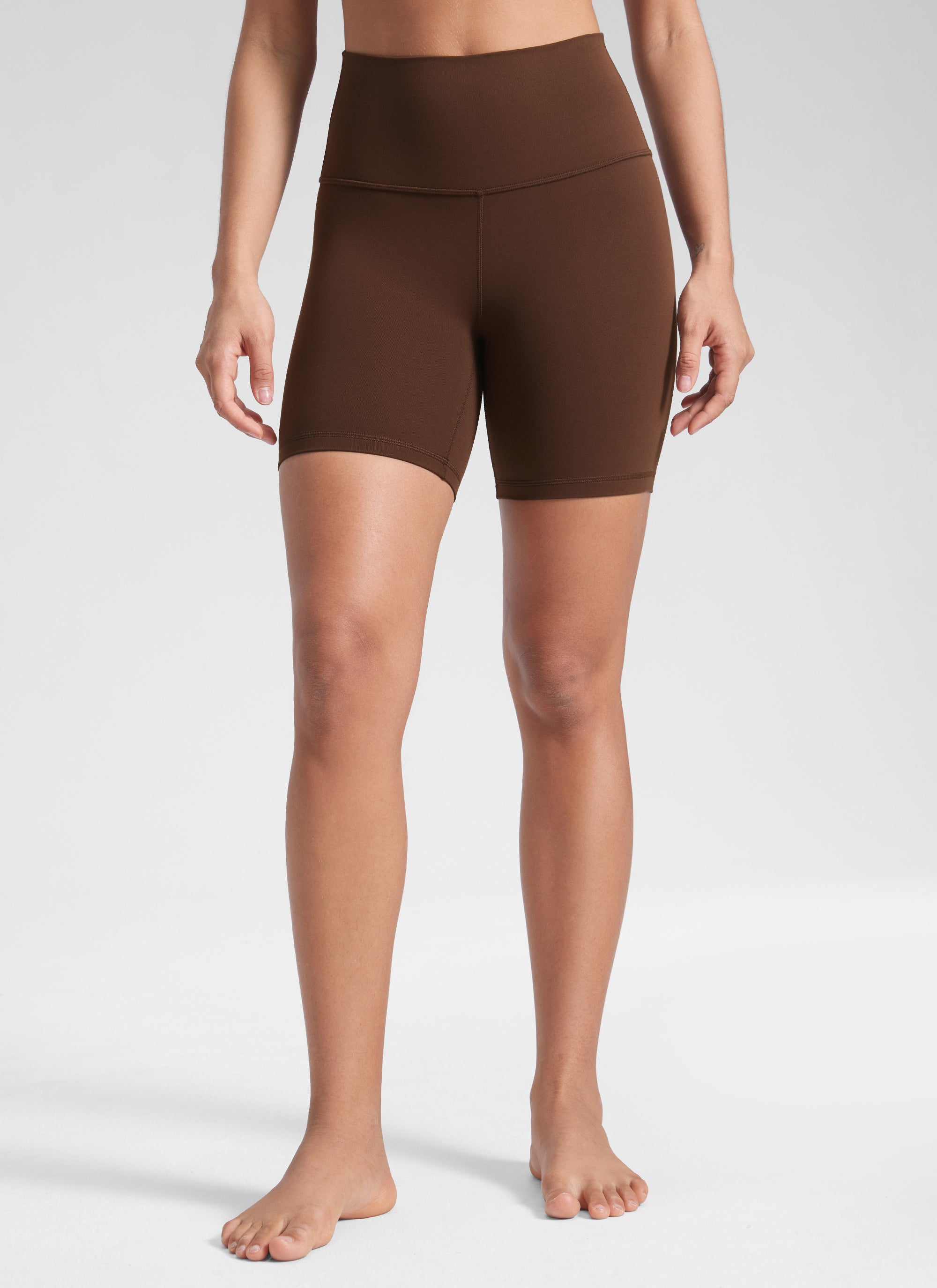 CRZ YOGA Women's Yoga High Rise Biker Shorts Butterluxe Shorts 6'' Lava Brown @model_info:Winma
