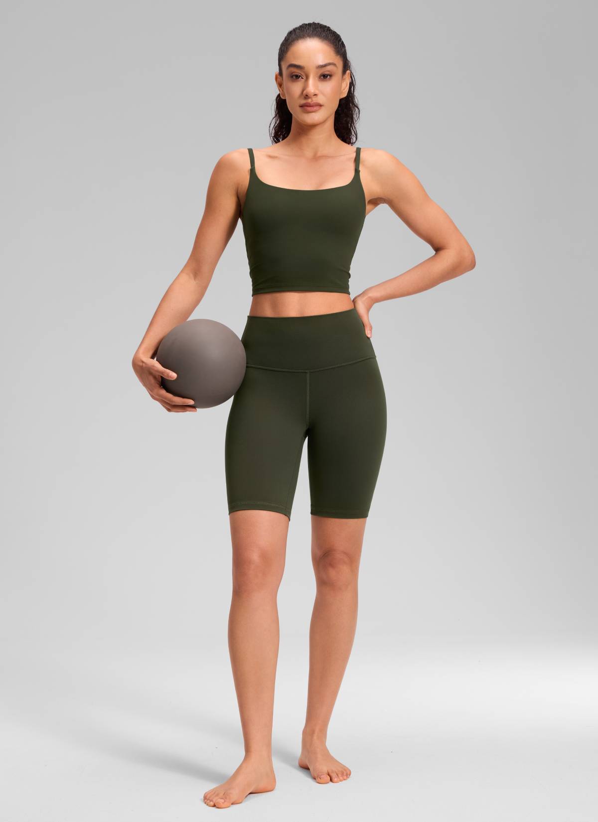شورتات «CRZ YOGA» النسائية لليوغا، ذات الخصر العالي، من قماش Butterluxe بنمط راكبي الدراجات، 8 بوصات، أخضر زيتوني