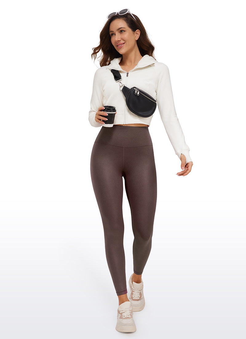 CRZ YOGA Women Butterluxe Matte Faux Leather Leggings 25'' Taupe Classic Pattern @model_info:Deni