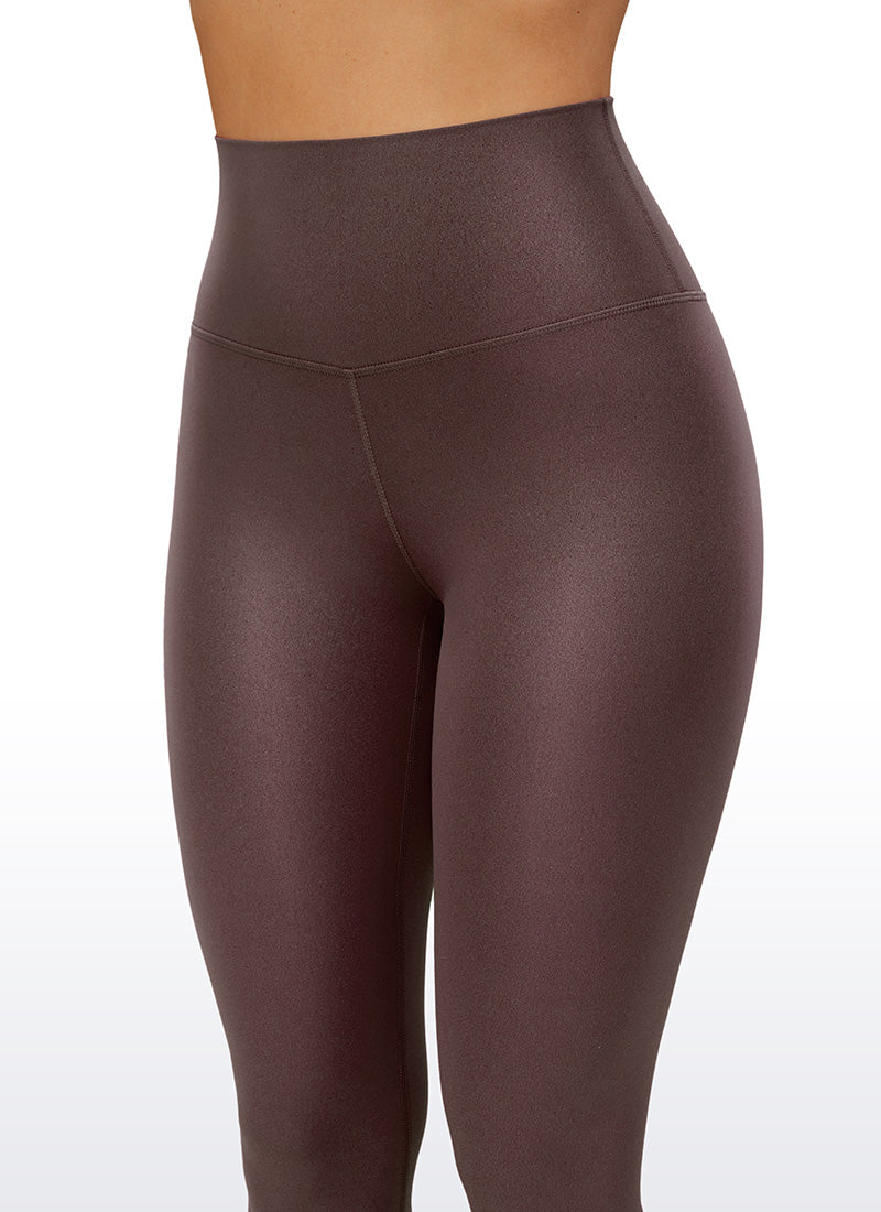 CRZ YOGA Women Butterluxe Matte Faux Leather Leggings 25'' Taupe Classic Pattern @model_info:Deni