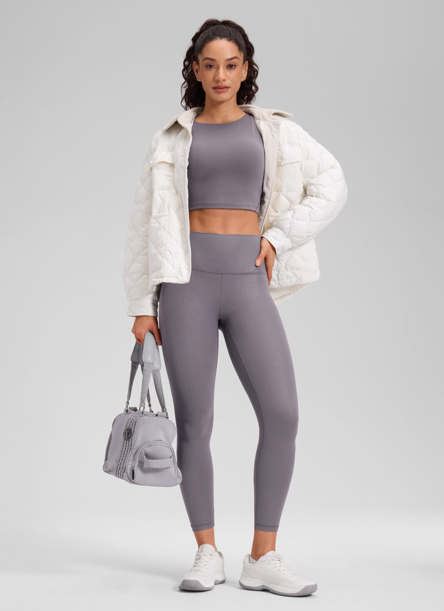 ليقينز نسائي من الجلد الصناعي غير اللامع Butterluxe بطول 64 سم برسمة كلاسيكية بلون رمادي تورنادو من CRZ YOGA
