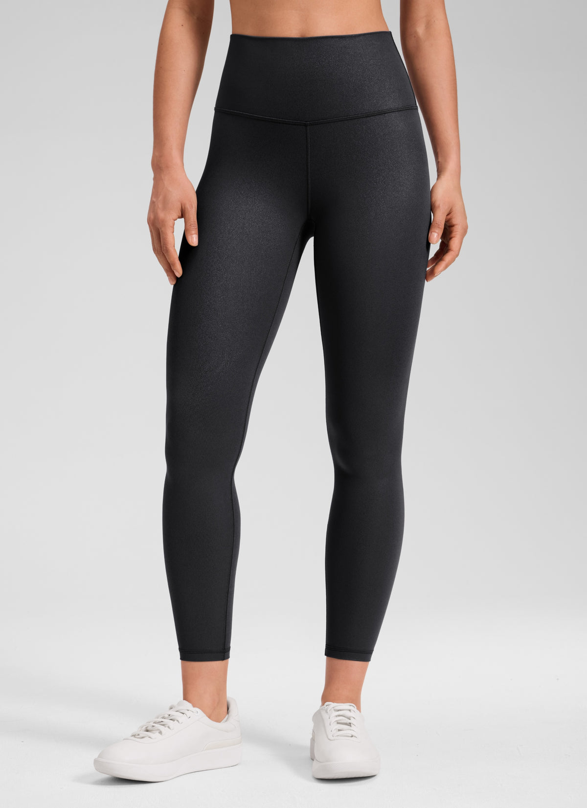 CRZ YOGA Women Butterluxe Matte Faux Leather Leggings 25'' Black Foil Pattern @model_info:Larissa