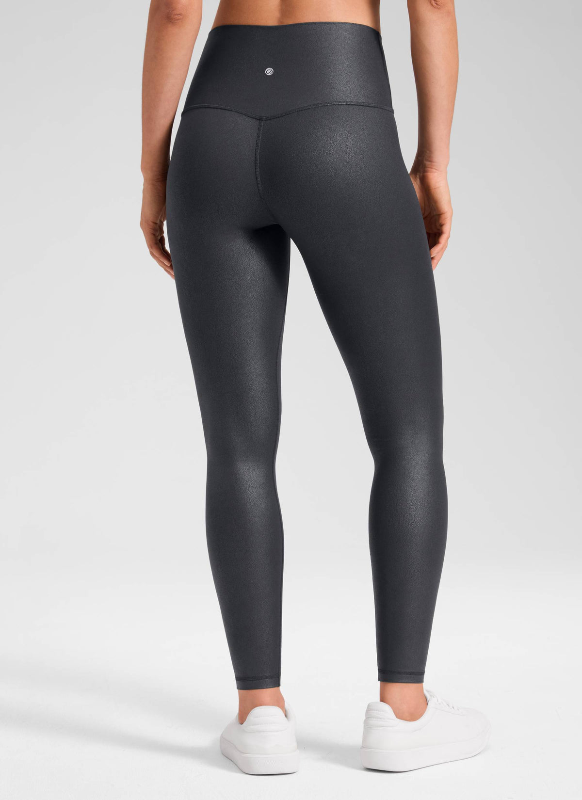 CRZ YOGA Women Butterluxe Matte Faux Leather Leggings 28' Mysterious Grey Foil Pattern @model_info:Larissa
