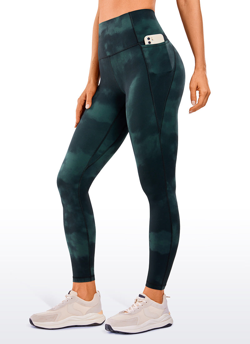 CRZ YOGA Women's Yoga Lounge High Rise Butterluxe Pocket Leggings 25'' Emerald Green Tie-Dye Flowers @model_info:Natali