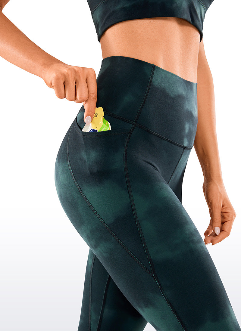 CRZ YOGA Women's Yoga Lounge High Rise Butterluxe Pocket Leggings 25'' Emerald Green Tie-Dye Flowers @model_info:Natali
