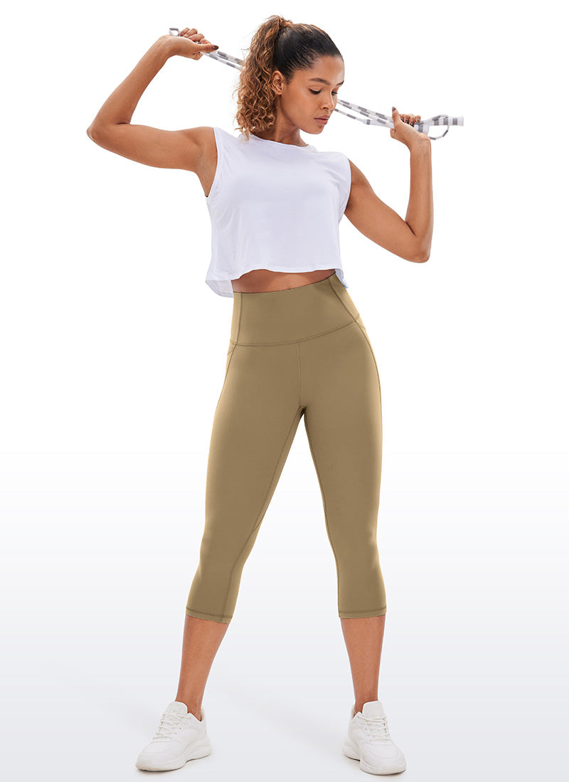 CRZ YOGA - ليغينغز نسائي بخصر Butterluxe وجيوب Butterluxe بطول كابري 19 بوصة، لون «Soul Brown»