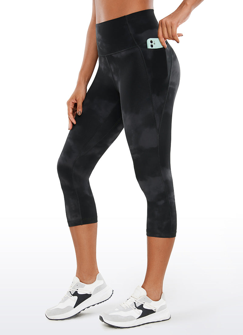 CRZ YOGA - ليغينغز نسائي بخصر Butterluxe وجيوب من طراز Butterluxe بطول كابري 19 بوصة، أسود، بنقشة أزهار «Tie Dye»