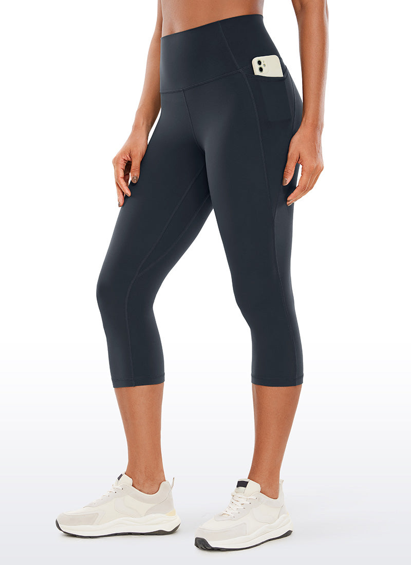 CRZ YOGA - ليغينغز نسائي بخصر Butterluxe وجيوب Butterluxe بطول كابري 19 بوصة، لون أزرق داكن أصلي