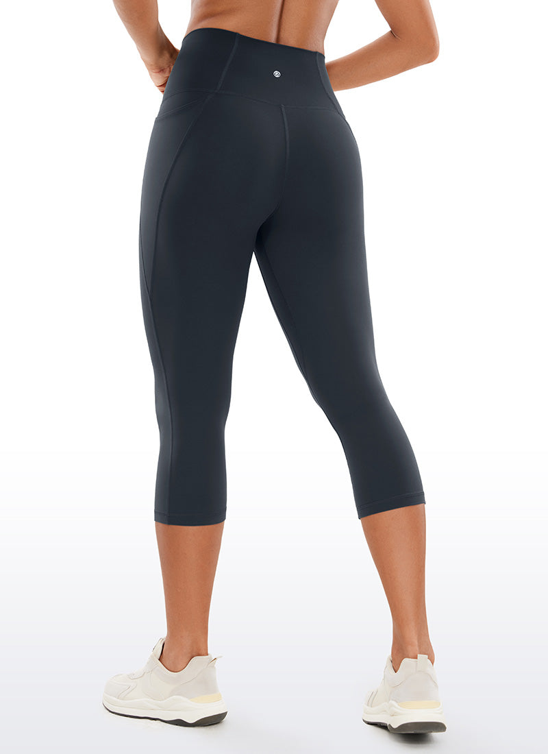 CRZ YOGA - ليغينغز نسائي بخصر Butterluxe وجيوب Butterluxe بطول كابري 19 بوصة، لون أزرق داكن أصلي