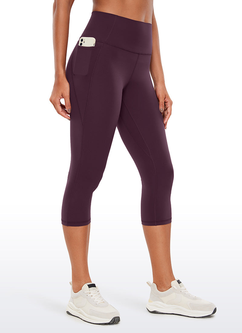 CRZ YOGA - ليغينغز نسائي بخصر Butterluxe وجيوب Butterluxe بطول كابري 19 بوصة، لون أرجواني غامق