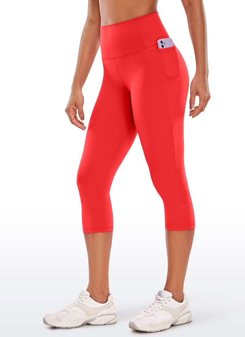 CRZ YOGA - ليغينغز نسائي بخصر Butterluxe وجيوب Butterluxe بطول كابري 19 بوصة، أحمر غامق