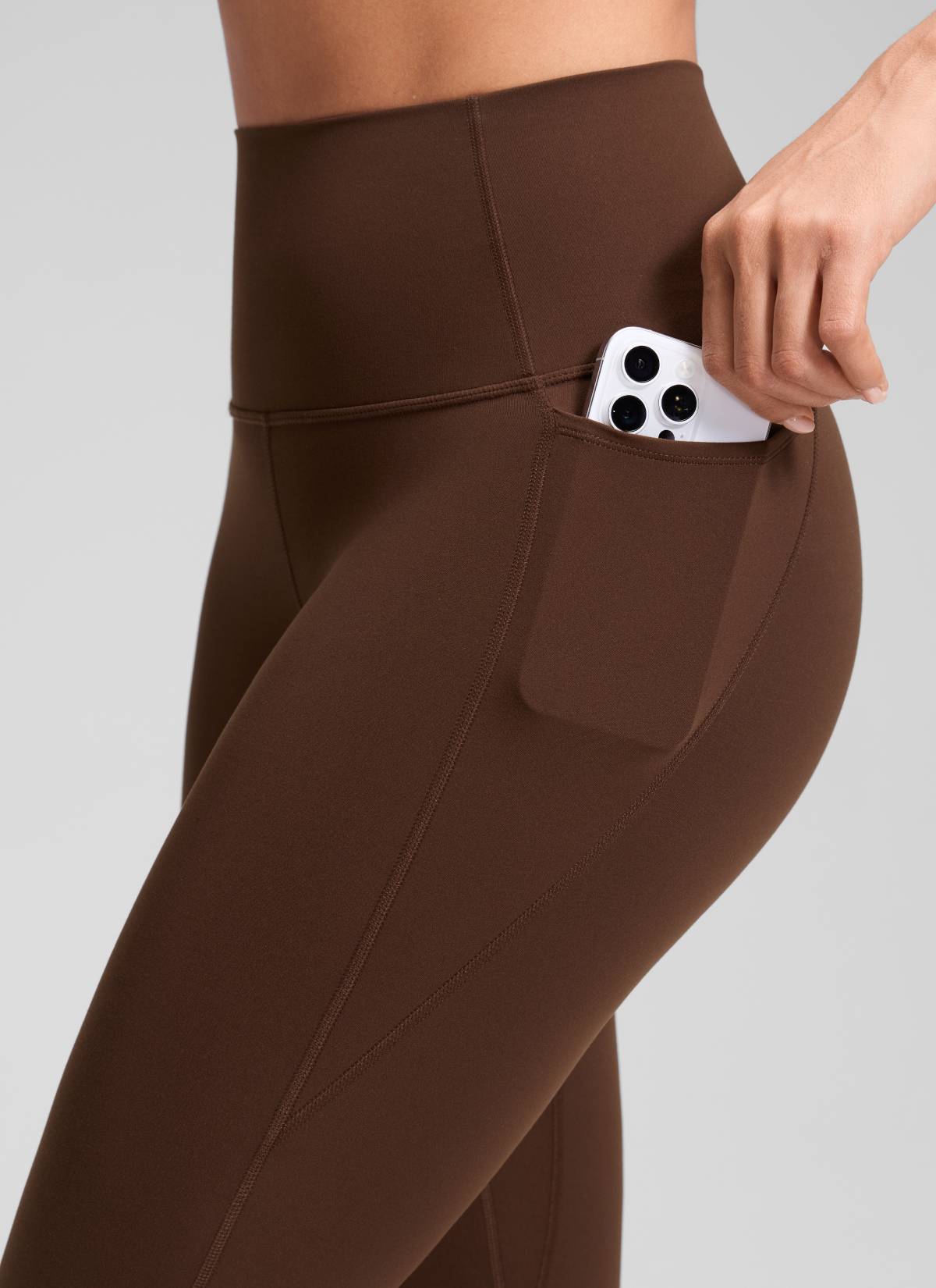 CRZ YOGA - ليغينغز نسائي بخصر Butterluxe وجيوب Butterluxe بطول كابري 19 بوصة، لون بني لافا