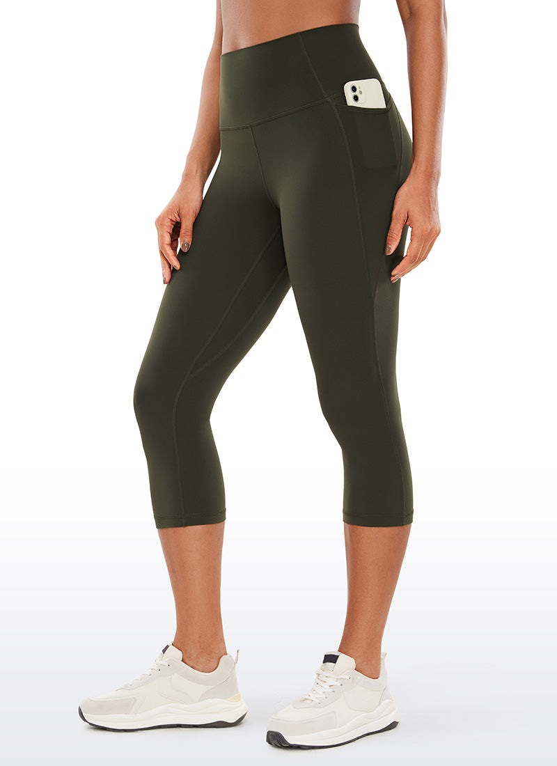 CRZ YOGA - ليغينغز نسائي بخصر Butterluxe وجيوب من طراز Butterluxe بطول كابري 19 بوصة، أخضر زيتوني
