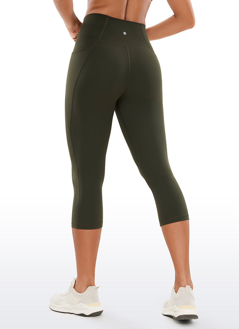 CRZ YOGA - ليغينغز نسائي بخصر Butterluxe وجيوب من طراز Butterluxe بطول كابري 19 بوصة، أخضر زيتوني