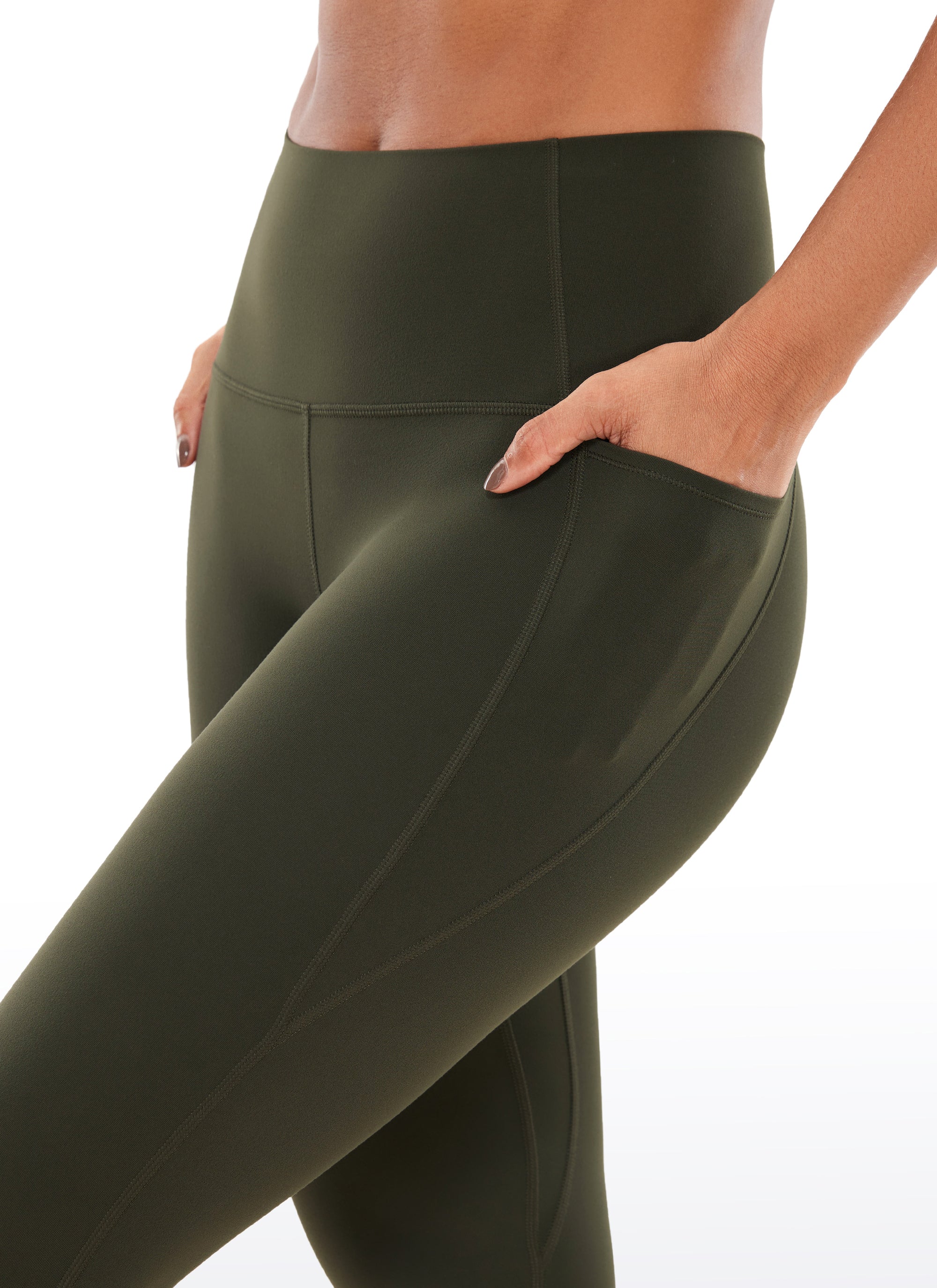 CRZ YOGA - ليغينغز نسائي بخصر Butterluxe وجيوب من طراز Butterluxe بطول كابري 19 بوصة، أخضر زيتوني