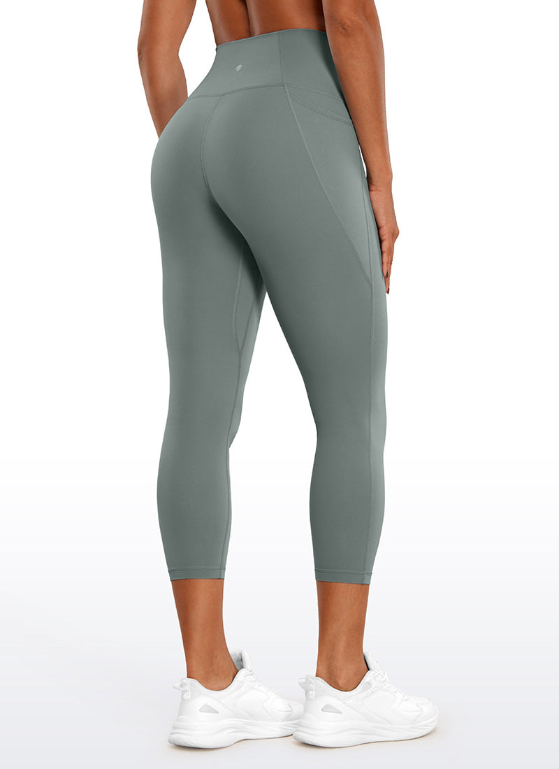 CRZ YOGA - ليغينغز نسائي بخصر Butterluxe وجيوب Butterluxe طراز Butterluxe بطول كابري، 23 بوصة، رمادي مخضر