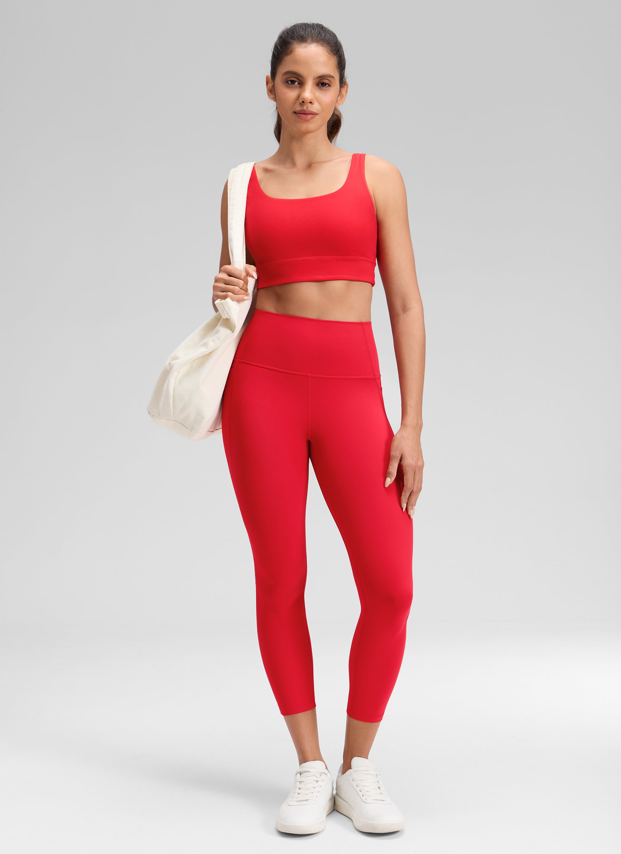 CRZ YOGA - ليغينغز نسائي بخصر Butterluxe وجيوب Butterluxe ط Butterluxe بطول كابري 23 بوصة، لون أحمر أورورا