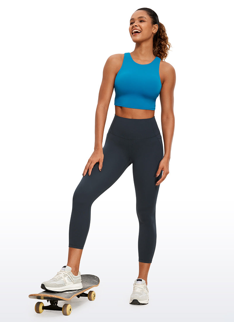 CRZ YOGA - ليغينغز نسائي بخصر Butterluxe وجيوب Butterluxe بطول كابري 23 بوصة، لون أزرق داكن أصلي