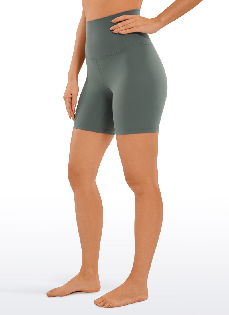 CRZ YOGA Women's Yoga Super High Waist Butterluxe Shorts 6'' Grey Sage @model_info:D