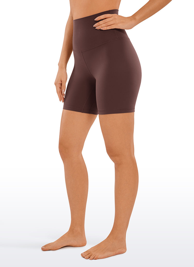 CRZ YOGA Women's Yoga Super High Waist Butterluxe Shorts 6'' Taupe @model_info:Deni