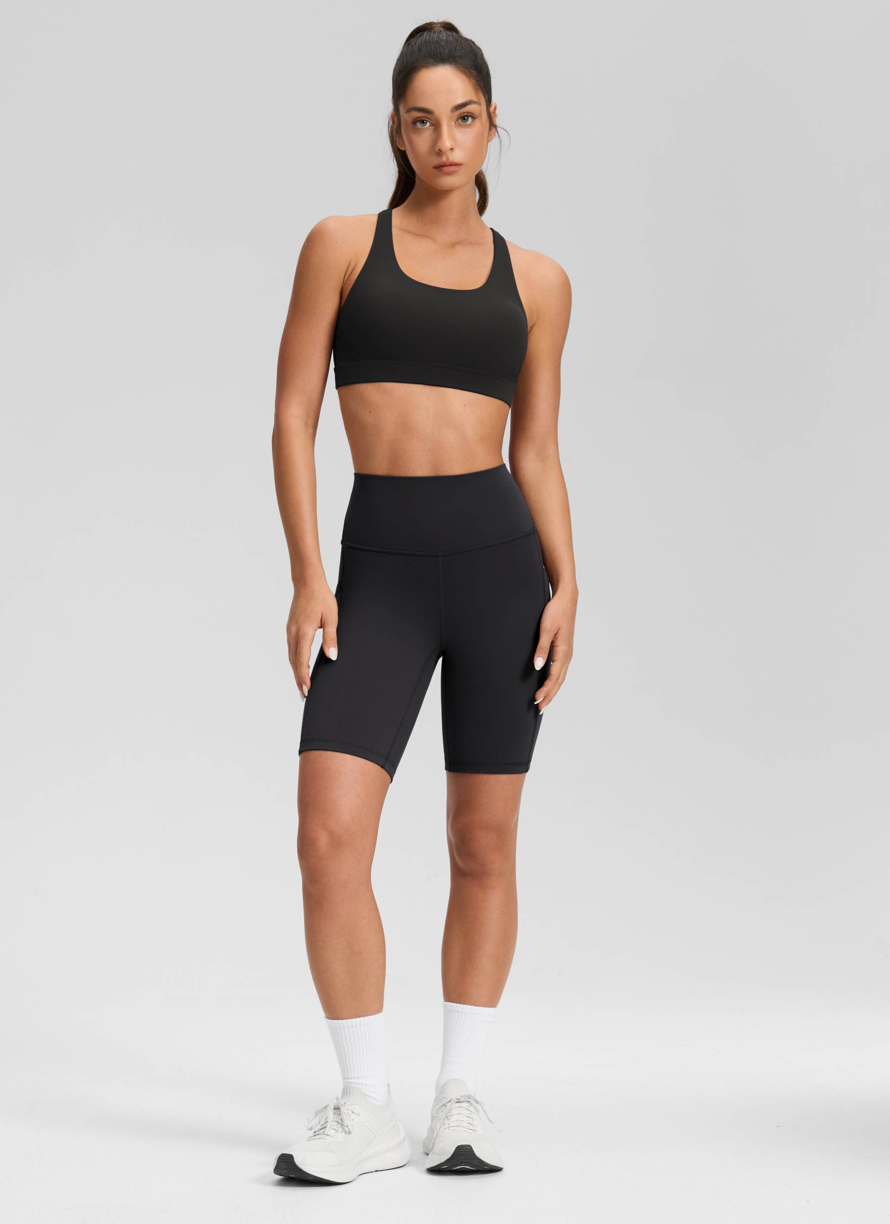 شورت يوغا نسائي من CRZ YOGA بخصر مرتفع وتصميم بايكر Butterluxe بطول 8 بوصات، أسود