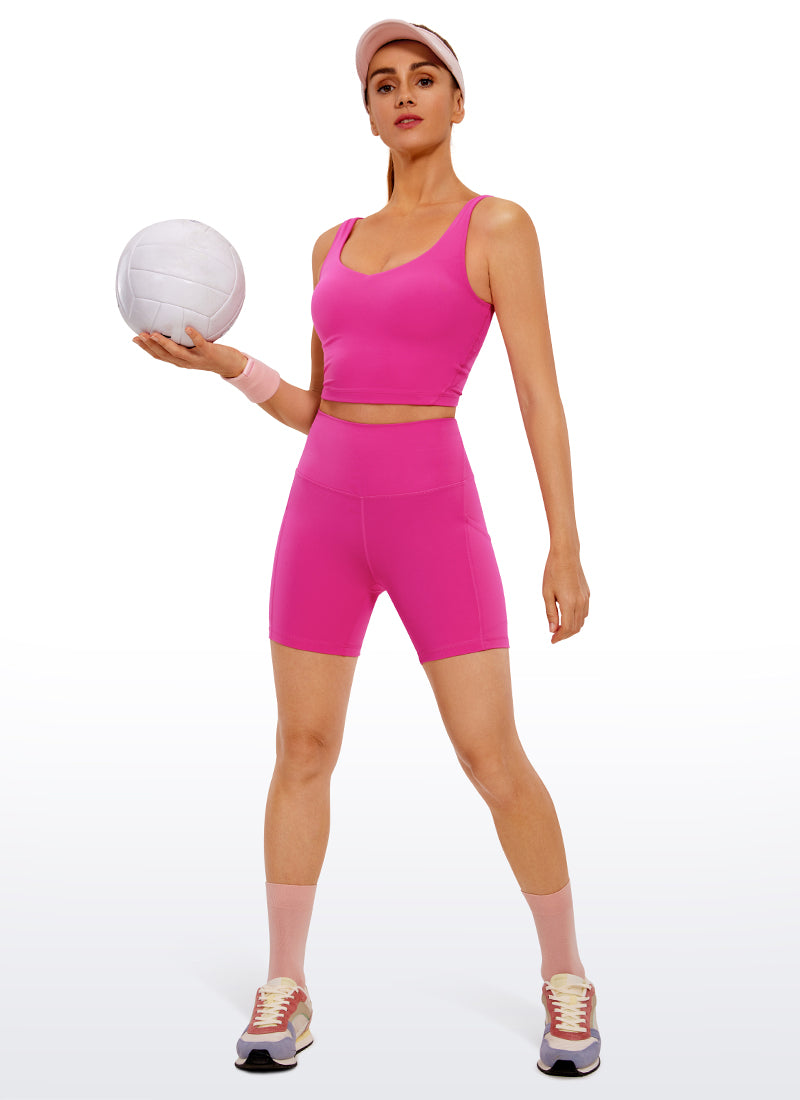CRZ YOGA Women's Yoga High Rise Biker Butterluxe Pockets Shorts 5'' Hibiscus Purple @model_info:O