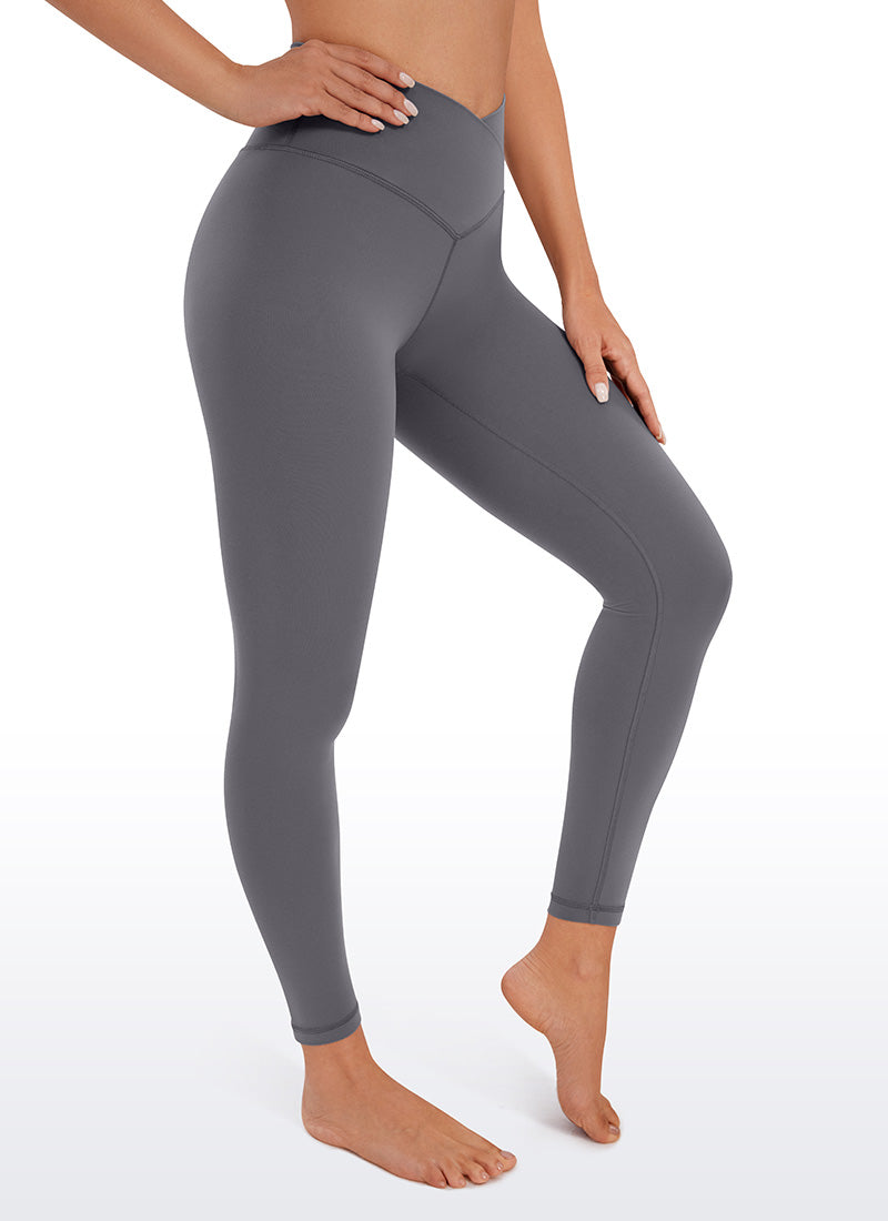 CRZ YOGA Women's High Rise Butterluxe Yoga Leggings 25'' V Cross Waist Dark Carbon @model_info:Deni
