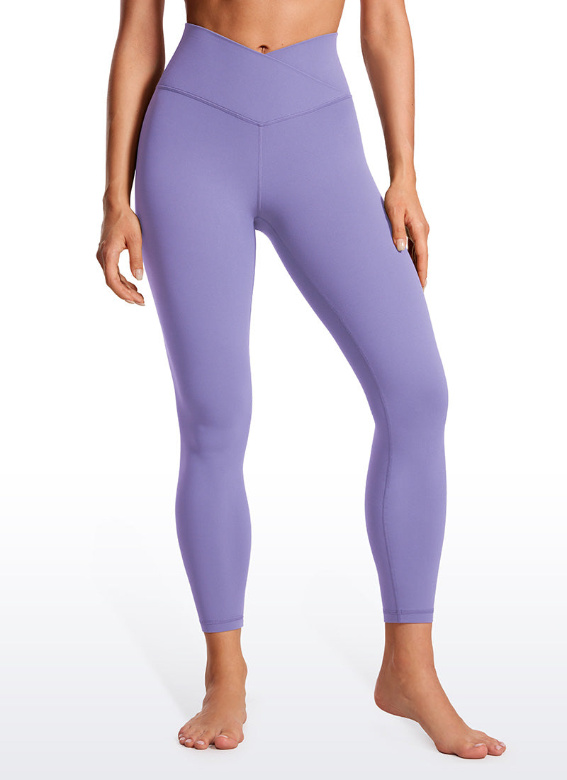 CRZ YOGA Women's High Rise Butterluxe Yoga Leggings 25'' V Cross Waist Dark Lavender Purple @model_info:Gabri