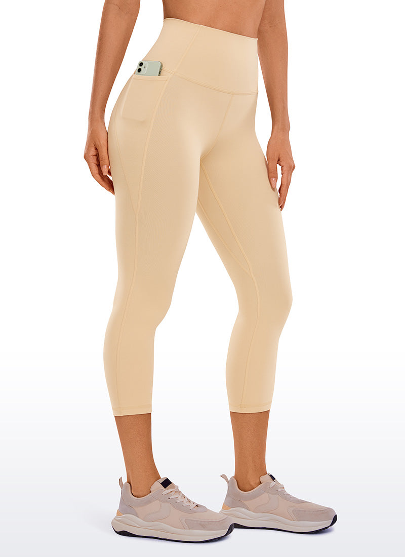 CRZ YOGA Women's Yoga High Rise Butterluxe Capri with Pockets 21'' Tan Milkshake @model_info:Hanna