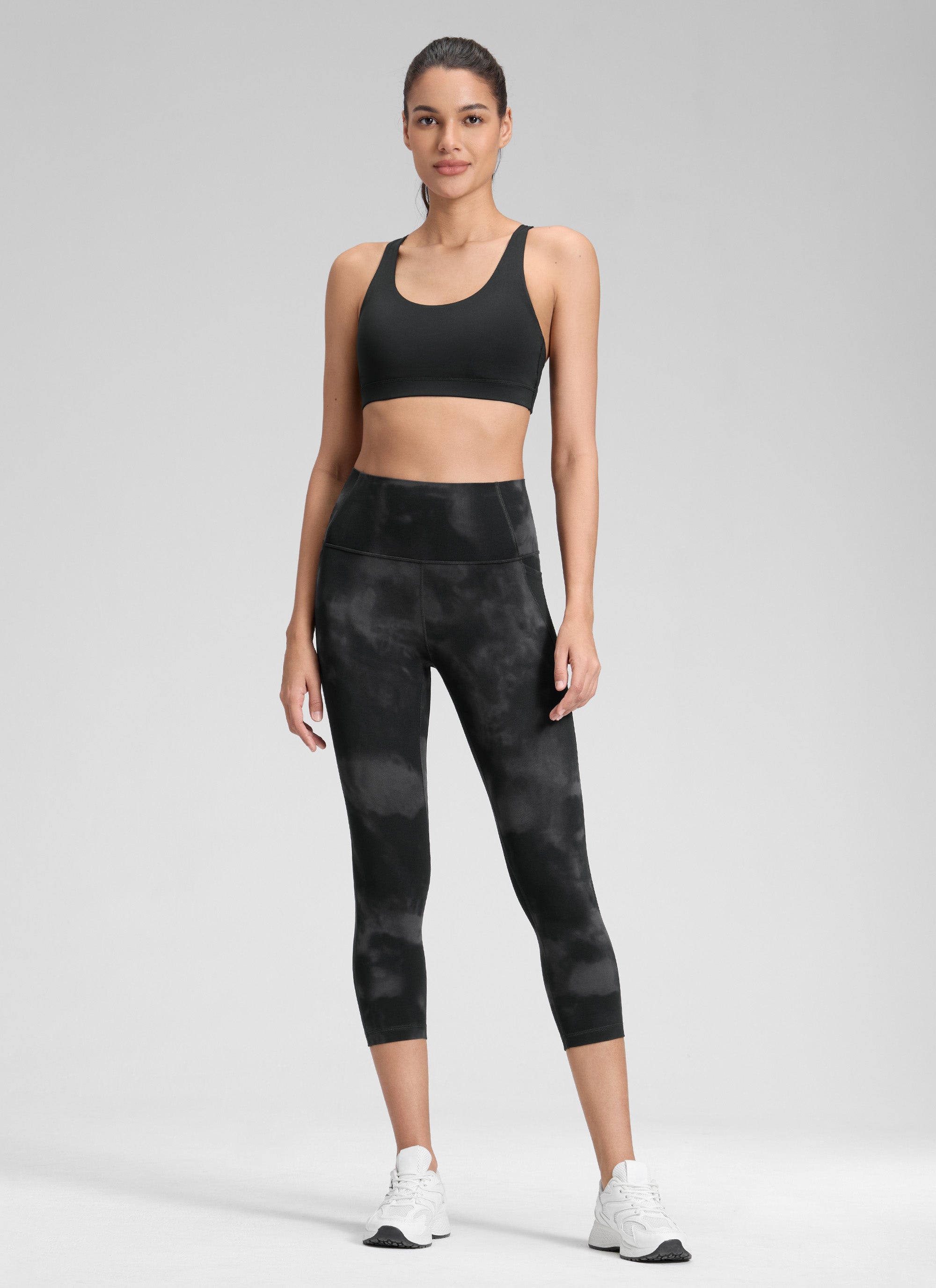 CRZ YOGA - Butterluxe نسائي لليوغا بخصر مرتفع Butterluxe قماش Butterluxe مع جيوب، بطول 21 بوصة، أسود، بنقشة أزهار «Tie Dye»