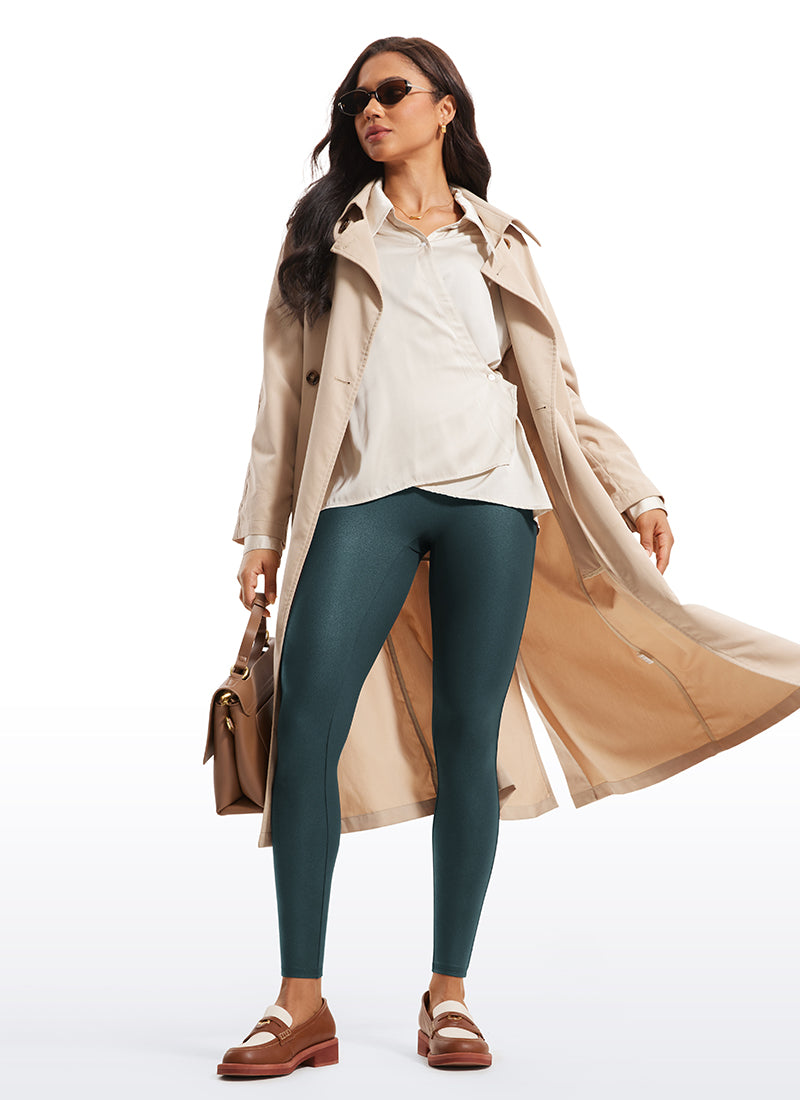 CRZ YOGA Women Butterluxe Matte Faux Leather No Front Seam Leggings 28'' Forest Dark Green Foil Pattern @model_info:Amanda