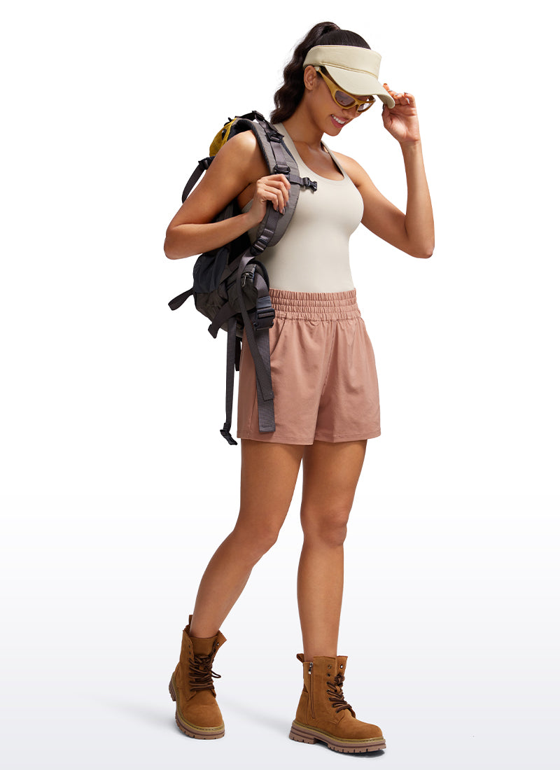 CRZ YOGA Women's Yoga Tight Fit Butterluxe Crewneck Tank Top Racerback Mojave Tan @model_info:Amanda