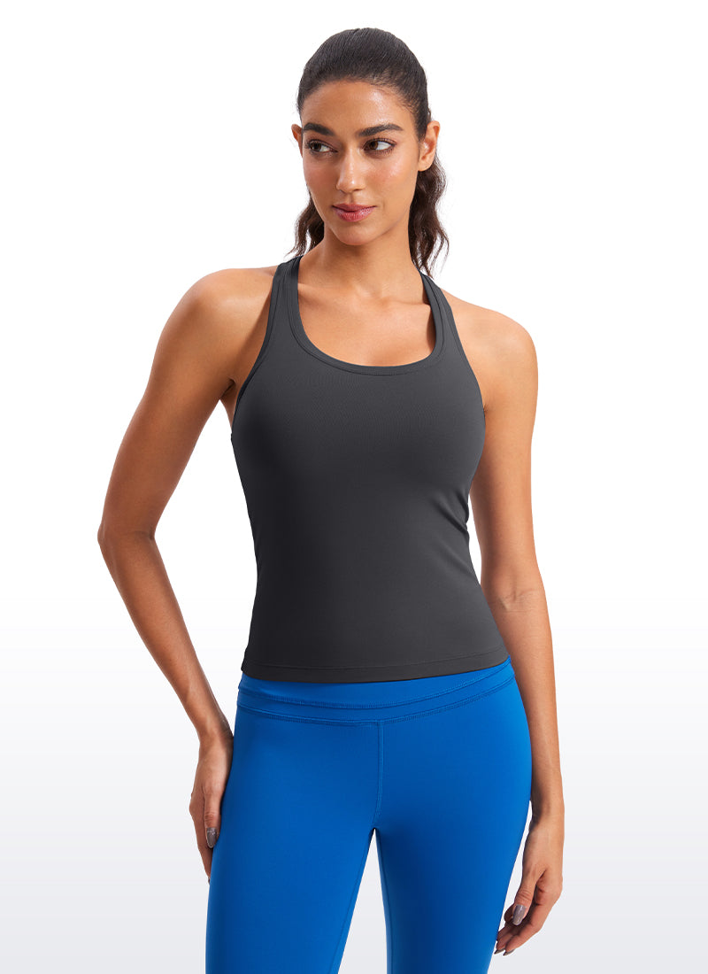 CRZ YOGA Women's Yoga Tight Fit Butterluxe Crewneck Tank Top Racerback Mysterious Grey @model_info:Amanda