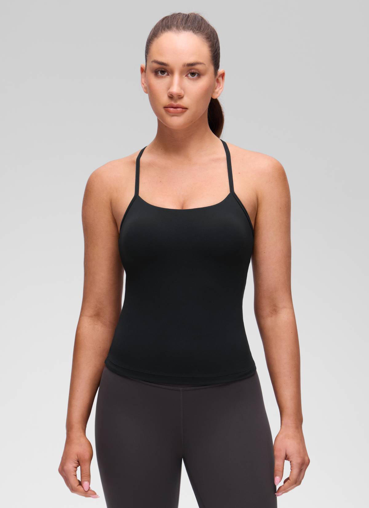 CRZ YOGA - قميص يوغا نسائي بقصّة ضيقة ( Butterluxe ) مزود بحمالة صدر مدمجة وفتحة ظهر على شكل Y، أسود