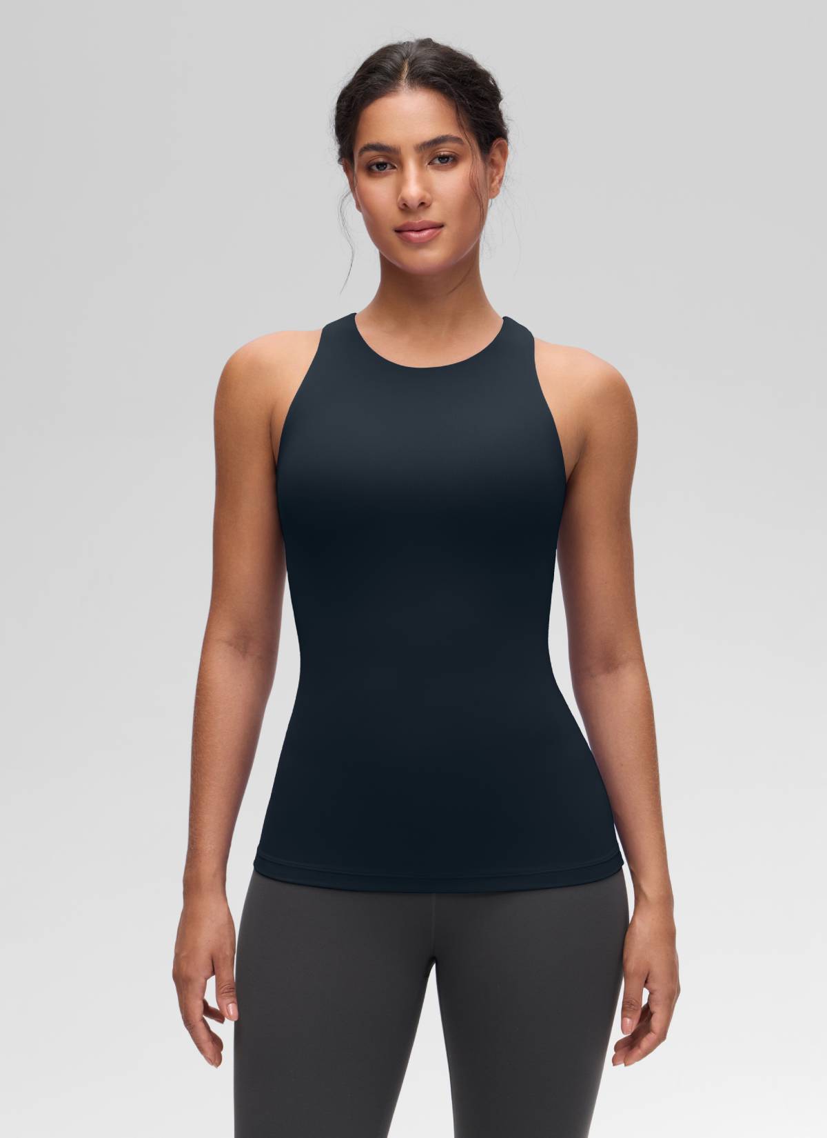 CRZ YOGA Women's Yoga Slim Fit Top Butterluxe Tank Racerback High Neck True Navy @model_info:Carol