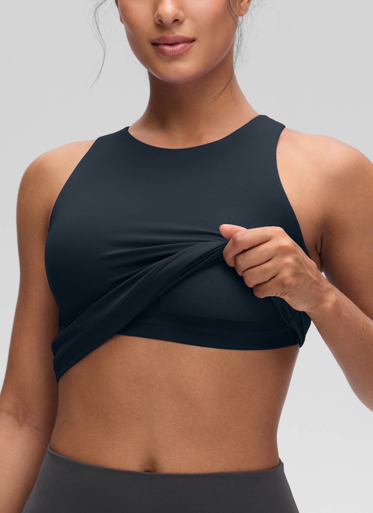 CRZ YOGA Women's Yoga Slim Fit Top Butterluxe Tank Racerback High Neck True Navy @model_info:Carol