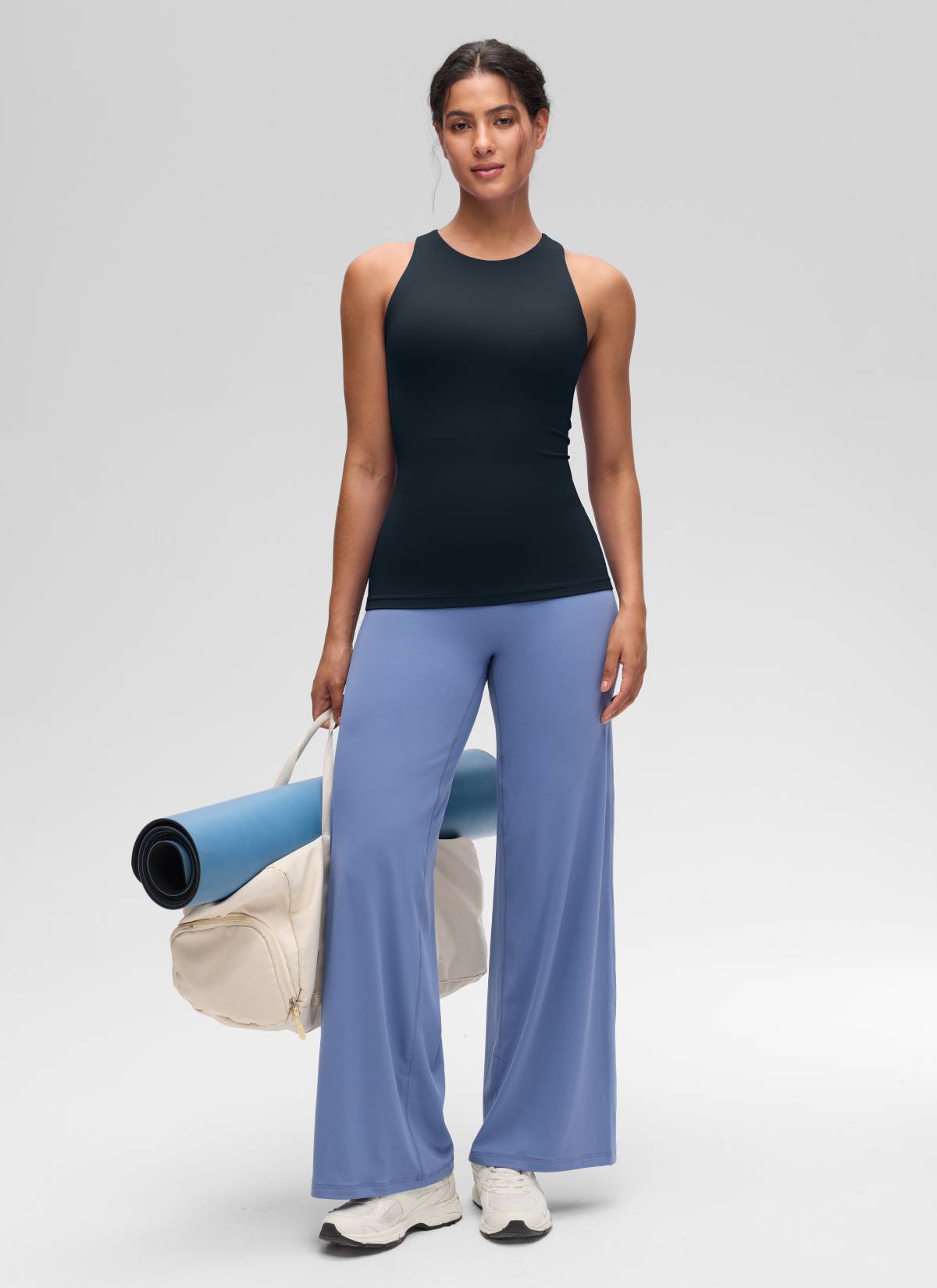 CRZ YOGA Women's Yoga Slim Fit Top Butterluxe Tank Racerback High Neck True Navy @model_info:Carol
