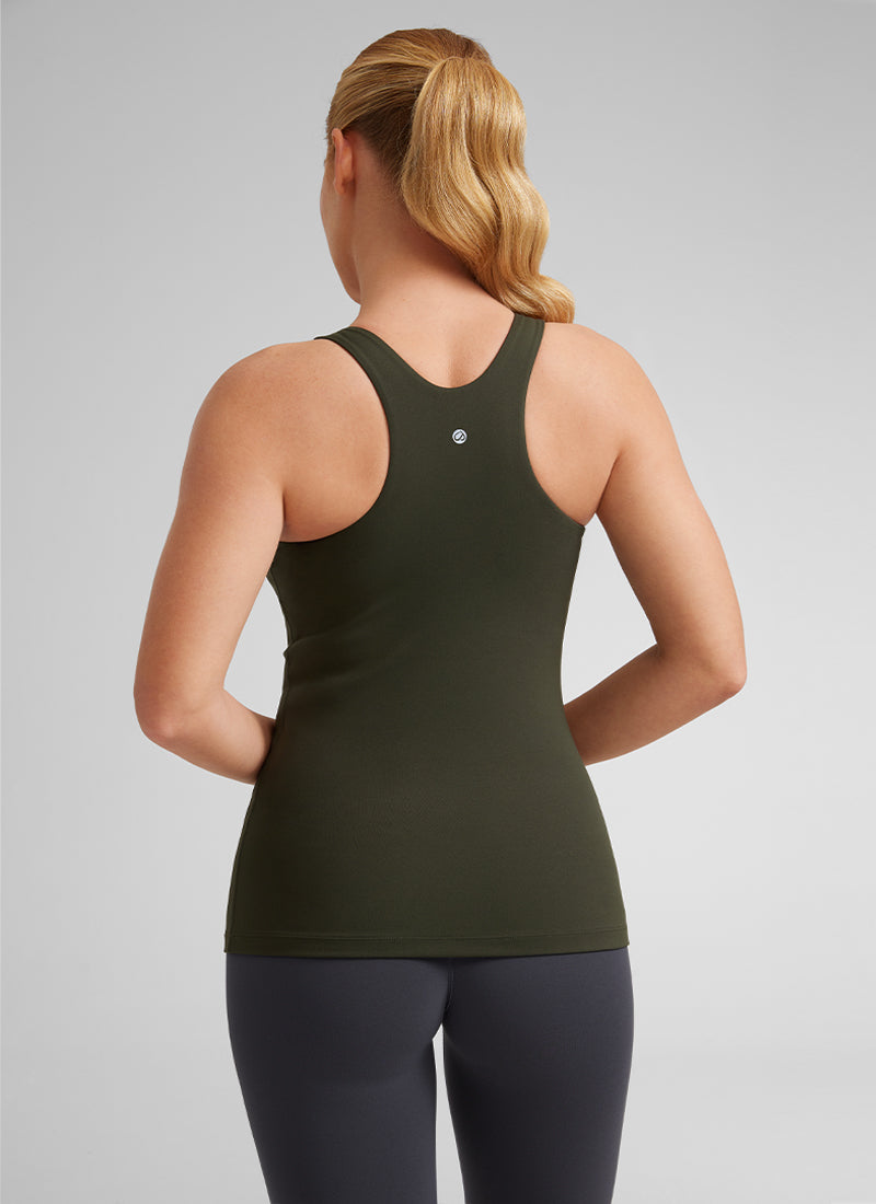 CRZ YOGA Women's Yoga Slim Fit Top Butterluxe Tank Racerback High Neck Olive Green @model_info:L