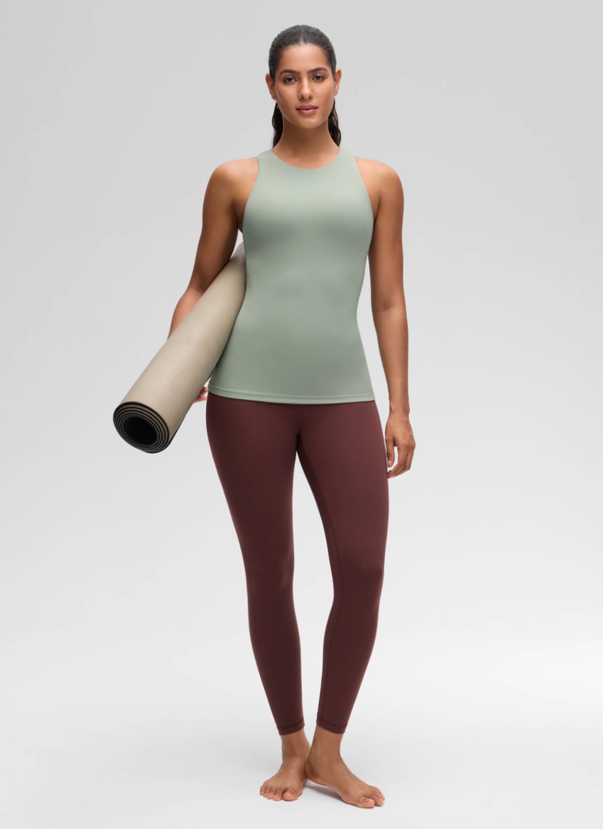 CRZ YOGA Women's Yoga Slim Fit Top Butterluxe Tank Racerback High Neck Green Palm Court @model_info:Carol