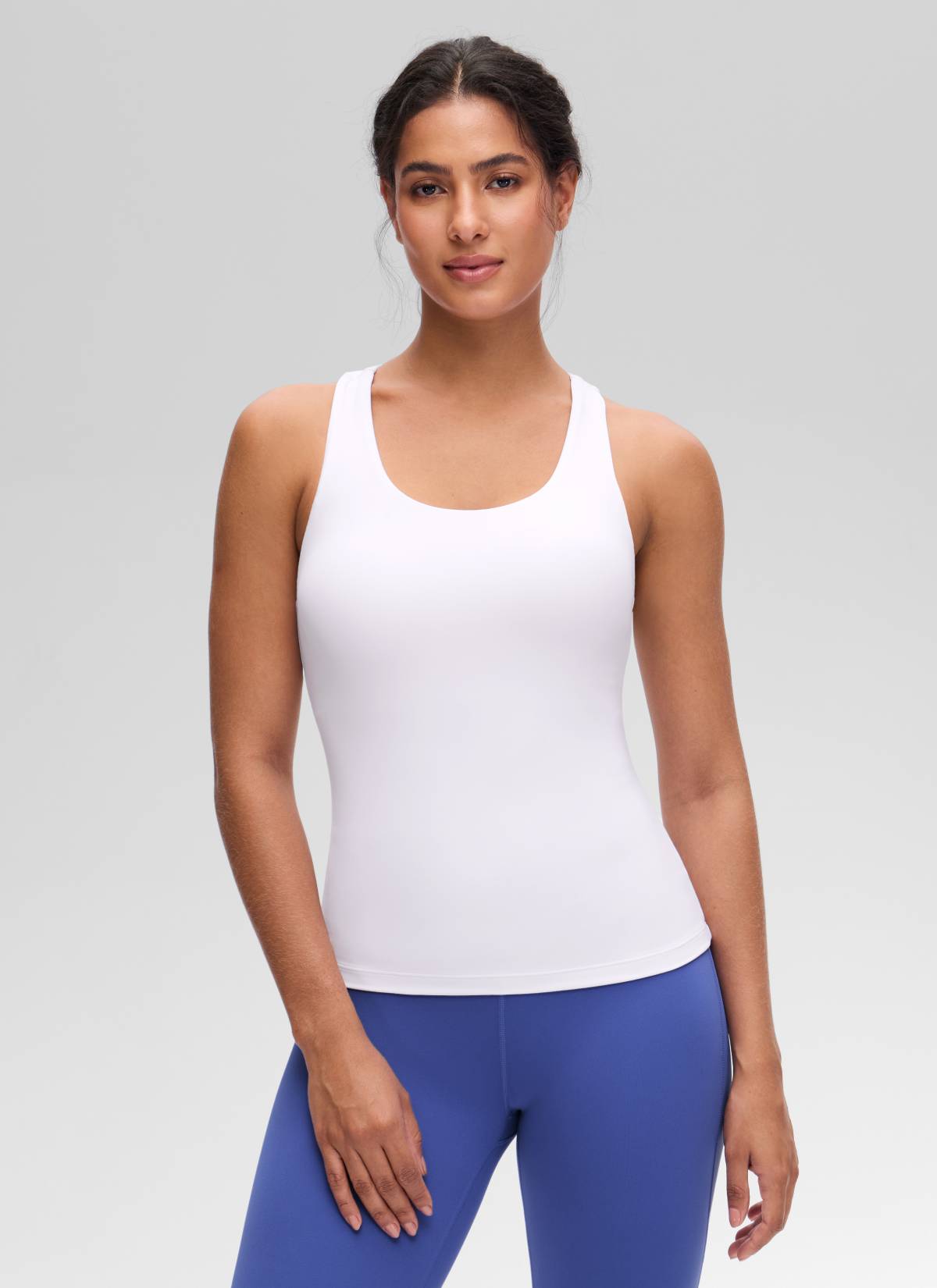 CRZ YOGA Women's Yoga Tight Fit Tops Butterluxe Built-in Bra Tank White