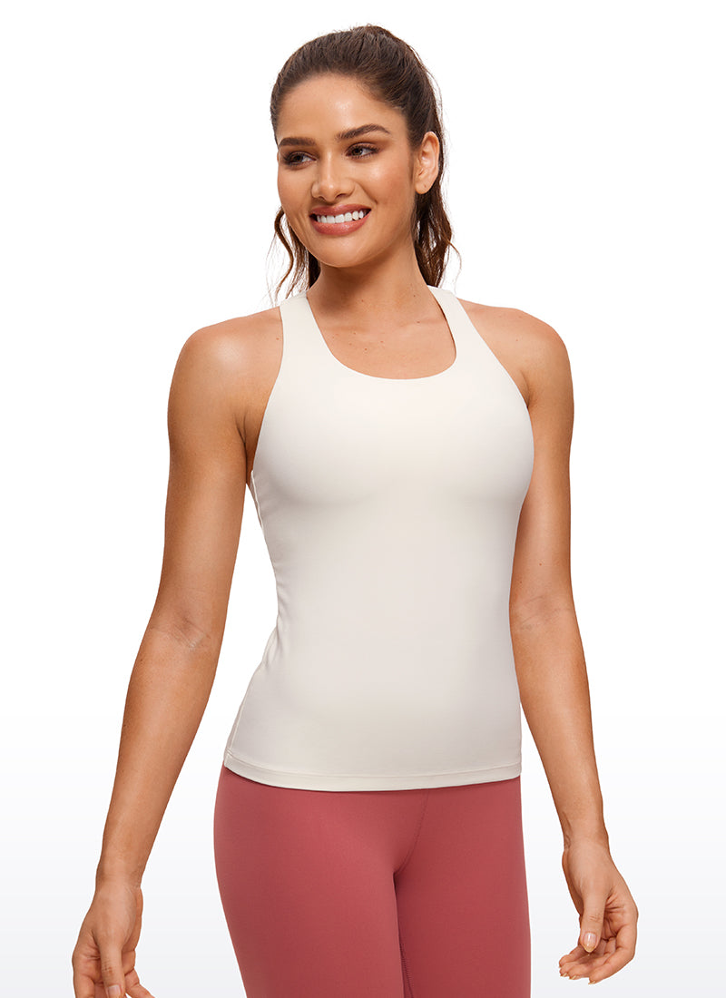 CRZ YOGA Women's Yoga Tight Fit Tops Butterluxe Built-in Bra Tank White Apricot @model_info:CE