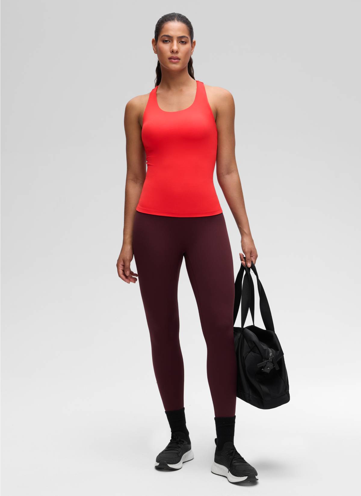 CRZ YOGA Women's Yoga Tight Fit Tops Butterluxe Built-in Bra Tank Deep Red